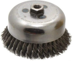 Weiler - 6" Diam, 5/8-11 Threaded Arbor, Steel Fill Cup Brush - 0.023 Wire Diam, 1-3/8" Trim Length, 6,600 Max RPM - Benchmark Tooling