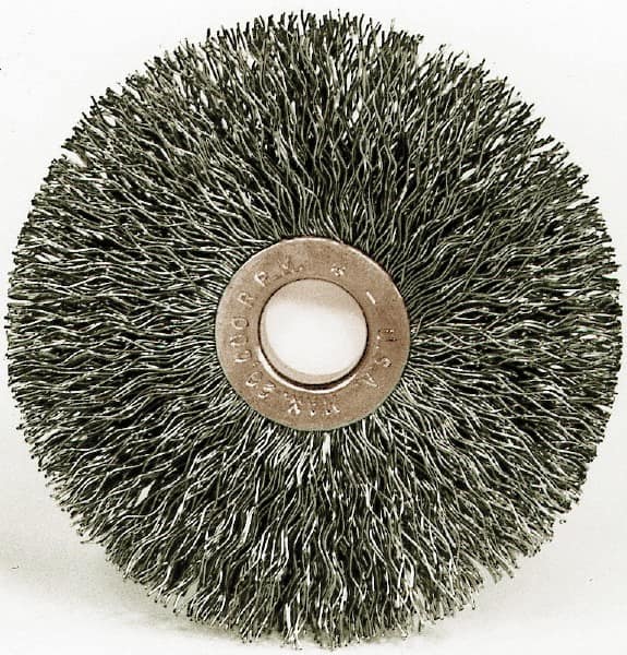 Weiler - 12" OD, 1-1/4" Arbor Hole, Knotted Steel Wheel Brush - 7/16" Face Width, 2-3/4" Trim Length, 0.023" Filament Diam, 3,600 RPM - Benchmark Tooling