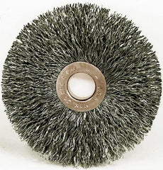 Weiler - 12" OD, 1-1/4" Arbor Hole, Knotted Steel Wheel Brush - 7/16" Face Width, 2-3/4" Trim Length, 0.023" Filament Diam, 3,600 RPM - Benchmark Tooling