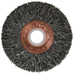 Weiler - 2" OD, 1/2" Arbor Hole, Crimped Steel Wheel Brush - 3/8" Face Width, 1/2" Trim Length, 0.0118" Filament Diam, 20,000 RPM - Benchmark Tooling