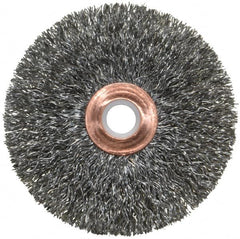 Weiler - 3" OD, 1/2" Arbor Hole, Crimped Steel Wheel Brush - 5/8" Face Width, 1" Trim Length, 0.0118" Filament Diam, 20,000 RPM - Benchmark Tooling