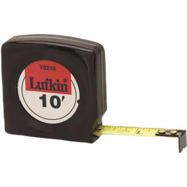 Lufkin - 10' x 1/2" Yellow Steel Blade Tape Measure - 1/16 & 1/32" Graduation, Black Steel Case - Benchmark Tooling