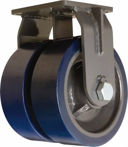Hamilton - 12" Diam x 4" Wide x 15-1/2" OAH Top Plate Mount Dual Rigid Caster - Polyurethane Mold on Forged Steel, 12,000 Lb Capacity, Tapered Roller Bearing, 8-1/2 x 8-1/2" Plate - Benchmark Tooling
