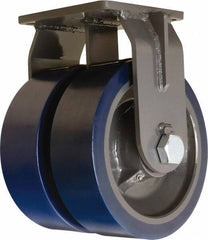 Hamilton - 12" Diam x 4" Wide x 15-1/2" OAH Top Plate Mount Dual Rigid Caster - Polyurethane Mold on Forged Steel, 12,000 Lb Capacity, Tapered Roller Bearing, 8-1/2 x 8-1/2" Plate - Benchmark Tooling