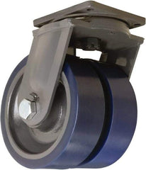 Hamilton - 12" Diam x 4" Wide x 15-1/2" OAH Top Plate Mount Dual Swivel Caster - Polyurethane Mold on Forged Steel, 12,000 Lb Capacity, Tapered Roller Bearing, 8-1/2 x 8-1/2" Plate - Benchmark Tooling