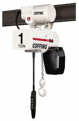 Coffing - 1/4 Ton Capacity, 32 FPM Lift Speed, 230/460 Volt, Hoist with Motorized Trolley - 0.5 Output hp, 20' Max Lift, 17-15/16" Min Headroom, 1 Chain - Benchmark Tooling