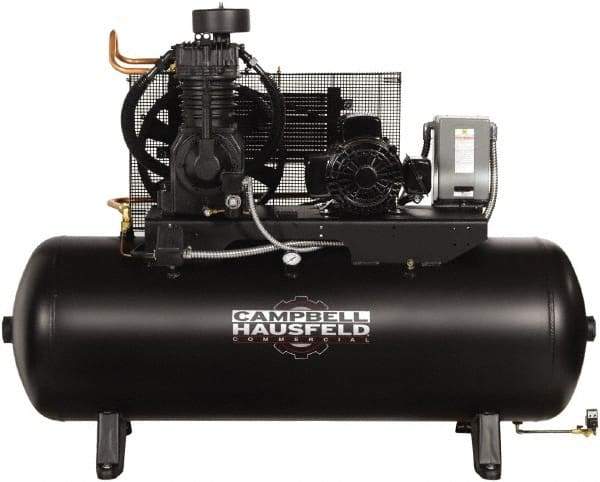 Campbell Hausfeld - 5 hp, 80 Gal Stationary Electric Horizontal Screw Air Compressor - Single Phase, 175 Max psi, 16.6 CFM, 230 Volt - Benchmark Tooling