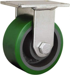 Hamilton - 4-1/2" Diam x 1-5/8" Wide x 7-1/4" OAH Top Plate Mount Rigid Caster - Cast Iron, 3,000 Lb Capacity, Straight Roller Bearing, 5-1/4 x 7-1/4" Plate - Benchmark Tooling