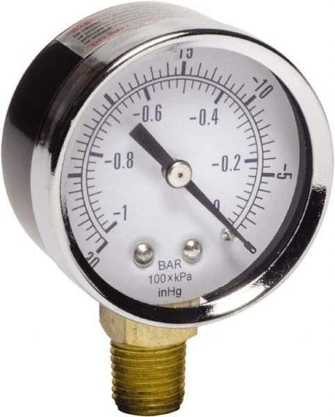 Gast - 1/4 NPT Air Compressor Vacuum Gauge - 2" Diam, Use with Gast 0211/0523 Rotary Vane Units - Benchmark Tooling