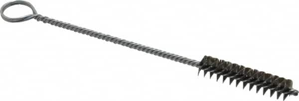 Made in USA - 1-1/2" Long x 3/8" Diam Stainless Steel Twisted Wire Bristle Brush - Double Spiral, 5-1/2" OAL, 0.005" Wire Diam, 1/8" Shank Diam - Benchmark Tooling