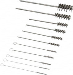 PRO-SOURCE - 11 Piece Stainless Steel Hand Tube Brush Set - 3/4" to 1-1/2" Brush Length, 4" OAL, 0.034" Shank Diam, Includes Brush Diams 1/4", 5/16", 3/8", 1/2" & 3/4" - Benchmark Tooling