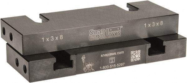 Snap Jaws - 8" Wide x 3" High x 1" Thick, Flat/No Step Vise Jaw - Soft, Steel, Fixed Jaw, Compatible with 8" Vises - Benchmark Tooling