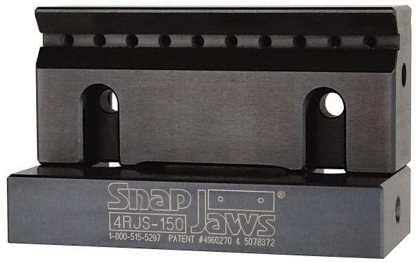 Snap Jaws - 4" Wide x 1-3/4" High x 1" Thick, V-Groove Vise Jaw - Steel, Fixed Jaw, Compatible with 4" Vises - Benchmark Tooling