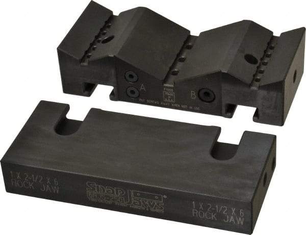 Snap Jaws - 6" Wide x 2-1/2" High x 1-1/2" Thick, V-Groove Vise Jaw - Steel, Fixed Jaw, Compatible with 6" Vises - Benchmark Tooling