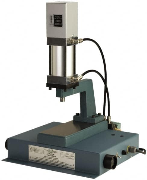 JT&M - 3/4" Ram, 6-1/32" Throat Depth, 660 Lb Pneumatic Arbor Press - 5-5/32" Max Work Height x 14-1/4" Max Work Width, 18.38" Base Width x 18.62" Base Depth - Benchmark Tooling