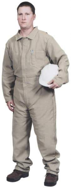 Stanco Safety Products - Size M, Khaki, Zipper, Flame Resistant/Retardant Coverall - 38 to 40" Chest, Nomex, 7 Pockets, Elastic Waistband, Full Action Back, 2-Way Concealed Zipper - Benchmark Tooling