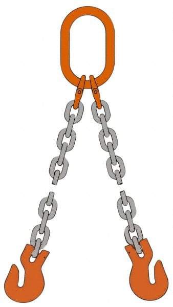 Pewag - 10' Long, 20,800 Lb Basket Capacity, 20,800 Lb Vertical Capacity, Alloy Steel Web Sling - DOG Chain Sling, 1/2" Diam Chain, Silver (Color), with 2 Grab Hooks & Master Link - Benchmark Tooling