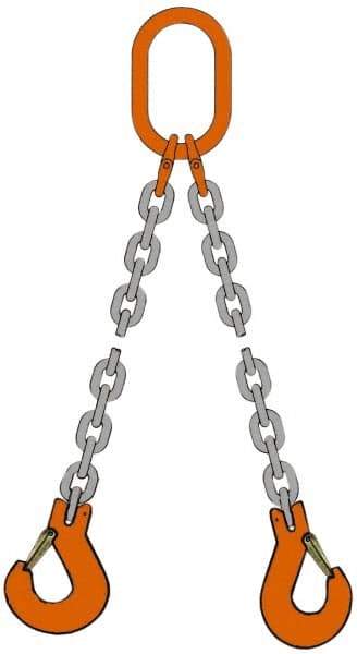 Pewag - 10' Long, 12,300 Lb Basket Capacity, 12,300 Lb Vertical Capacity, Alloy Steel Web Sling - DOS Chain Sling, 3/8" Diam Chain, Silver (Color), with 2 Sling Hooks & Master Link - Benchmark Tooling