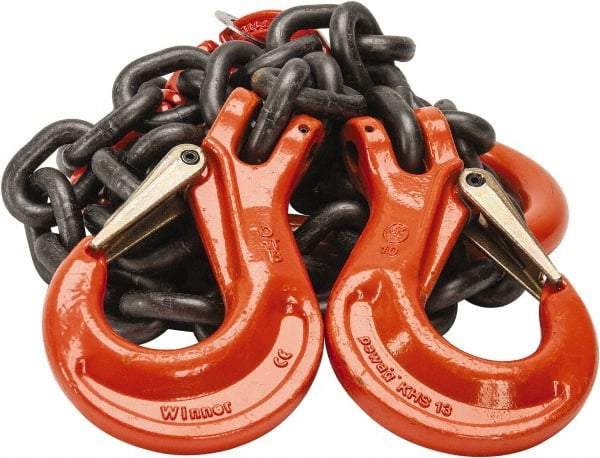 Pewag - 5' Long x 10" Wide, 26,000 Lb Basket Capacity, 26,000 Lb Vertical Capacity, Alloy Steel Web Sling - DOS Chain Sling, 1/2" Diam Chain, Self-Colored, with 2 Sling Hooks & Master Link - Benchmark Tooling