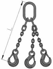 Pewag - 5' Long, 2,900 Lb Basket Capacity, 2,900 Lb Vertical Capacity, Stainless Steel Web Sling - TOS Chain Sling, 7/32" Diam Chain, Bright Polish, with 3 Sling Hooks & Master Link - Benchmark Tooling