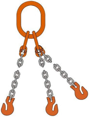 Pewag - 5' Long, 18,400 Lb Basket Capacity, 18,400 Lb Vertical Capacity, Alloy Steel Web Sling - TOS Chain Sling, 3/8" Diam Chain, Silver (Color), with 3 Sling Hooks & Master Link - Benchmark Tooling