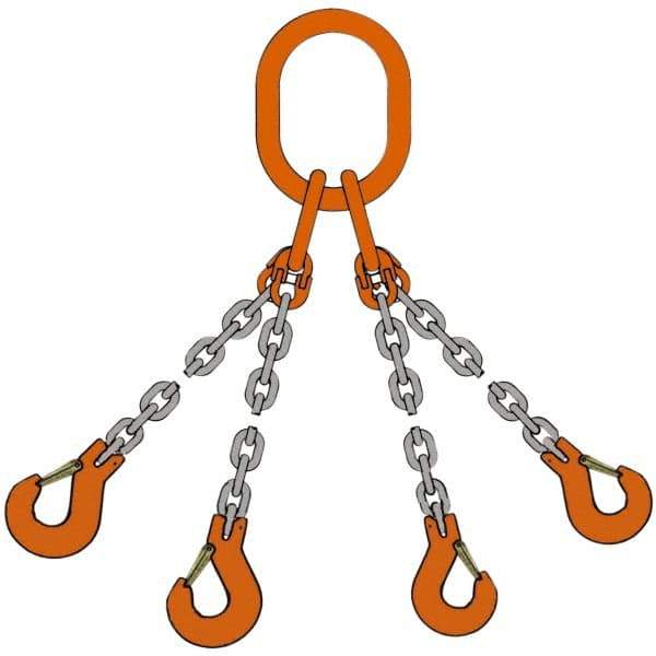 Pewag - 10' Long, 5,500 Lb Basket Capacity, 5,500 Lb Vertical Capacity, Alloy Steel Web Sling - QOS Chain Sling, 7/32" Diam Chain, Silver (Color), with 4 Sling Hooks & Master Link - Benchmark Tooling