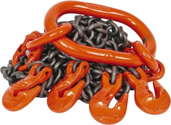 Pewag - 10' Long x 10" Wide, 7,000 Lb Basket Capacity, 7,000 Lb Vertical Capacity, Alloy Steel Web Sling - QOG Chain Sling, 7/32" Diam Chain, Self-Colored, with 4 Grab Hooks & Master Link - Benchmark Tooling