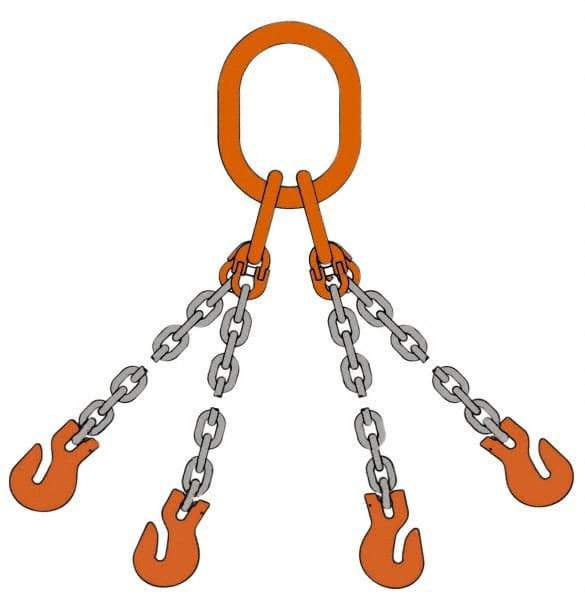 Pewag - 5' Long, 31,200 Lb Basket Capacity, 31,200 Lb Vertical Capacity, Alloy Steel Web Sling - QOS Chain Sling, 1/2" Diam Chain, Silver (Color), with 4 Sling Hooks & Master Link - Benchmark Tooling