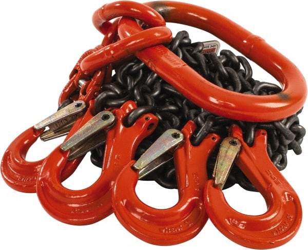 Pewag - 5' Long x 10" Wide, 7,000 Lb Basket Capacity, 7,000 Lb Vertical Capacity, Alloy Steel Web Sling - QOS Chain Sling, 7/32" Diam Chain, Self-Colored, with 4 Sling Hooks & Master Link - Benchmark Tooling