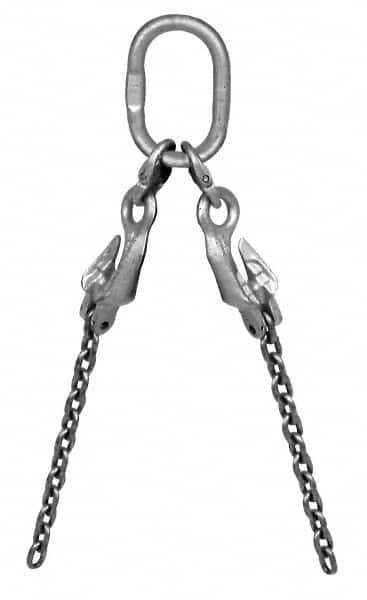 Pewag - 5' Long, 6,100 Lb Basket Capacity, 6,100 Lb Vertical Capacity, Alloy Steel Web Sling - DOG Chain Sling, 9/32" Diam Chain, Silver (Color), with 2 Grab Hooks, Master Link & 2 Shortening Hooks - Benchmark Tooling