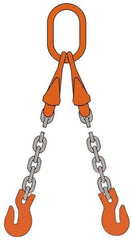 Pewag - 5' Long x 10" Wide, 4,700 Lb Basket Capacity, 4,700 Lb Vertical Capacity, Alloy Steel Web Sling - DOG Chain Sling, 7/32" Diam Chain, Self-Colored, with 2 Grab Hooks, Master Link & 2 Shortening Hooks - Benchmark Tooling