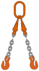 Pewag - 5' Long, 12,300 Lb Basket Capacity, 12,300 Lb Vertical Capacity, Alloy Steel Web Sling - DOG Chain Sling, 3/8" Diam Chain, Silver (Color), with 2 Grab Hooks, Master Link & 2 Shortening Hooks - Benchmark Tooling