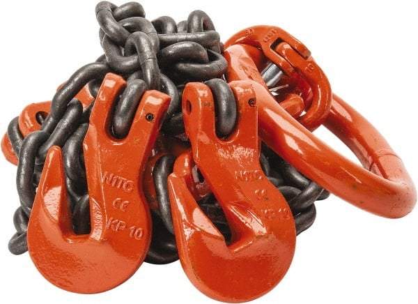 Pewag - 5' Long x 10" Wide, 15,200 Lb Basket Capacity, 15,200 Lb Vertical Capacity, Alloy Steel Web Sling - DOG Chain Sling, 3/8" Diam Chain, Self-Colored, with 2 Grab Hooks, Master Link & 2 Shortening Hooks - Benchmark Tooling