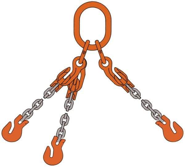 Pewag - 5' Long x 10" Wide, 7,000 Lb Basket Capacity, 7,000 Lb Vertical Capacity, Alloy Steel Web Sling - TOG Chain Sling, 7/32" Diam Chain, Self-Colored, with Grab Hooks, Master Link & 3 Shortening Hooks - Benchmark Tooling