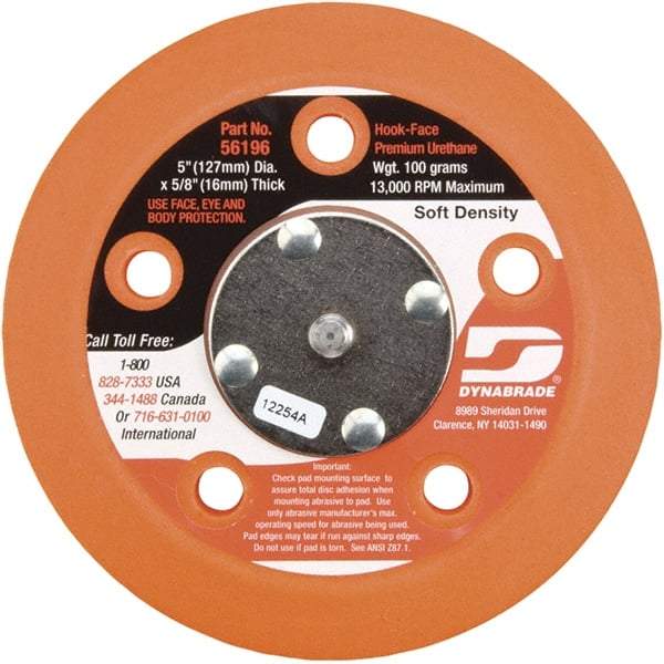 Dynabrade - 5" Diam Hook & Loop Disc Backing Pad - Soft Density, 13,000 RPM - Benchmark Tooling