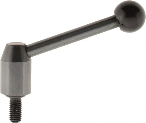 J.W. Winco - M10 x 1.5, 16mm Hub Diam, Steel Threaded Stud Adjustable Clamping Handle - 96mm OAL, 40mm High - Benchmark Tooling