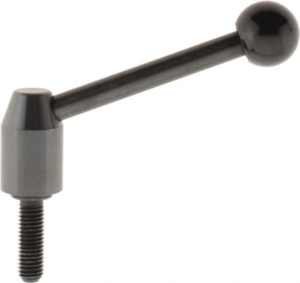 J.W. Winco - M10 x 1.5, 16mm Hub Diam, Steel Threaded Stud Adjustable Clamping Handle - 96mm OAL, 40mm High - Benchmark Tooling