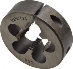 Interstate - 1/2-14 NPT Thread, Round Pipe Die - 2" Outside Diam, High Speed Steel - Exact Industrial Supply