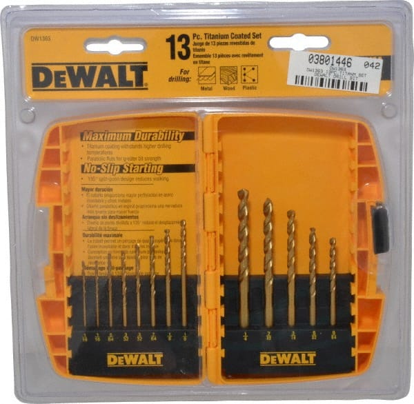 DeWALT - 1/16 to 1/4", 135° Point, Titanium Finish, High Speed Steel Jobber Length Drill Bit Set - Benchmark Tooling