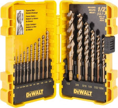 DeWALT - 1/16 to 1/2", 135° Point, Gold Finish, High Speed Steel Jobber Length Drill Bit Set - Benchmark Tooling