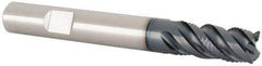 Iscar - 3/8" Diam, 3/4" LOC, 4 Flute Solid Carbide Roughing & Finishing Corner Chamfer End Mill - TiAlN Finish, 3" OAL, 3/8" Shank Diam, Weldon Shank, 45° Helix, Centercutting - Benchmark Tooling