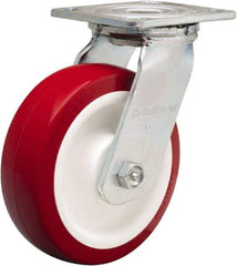 Hamilton - 6" Diam x 2" Wide x 7-1/2" OAH Top Plate Mount Swivel Caster - Polyurethane Mold on Polypropylene, 900 Lb Capacity, Straight Roller Bearing, 4 x 4-1/2" Plate - Benchmark Tooling