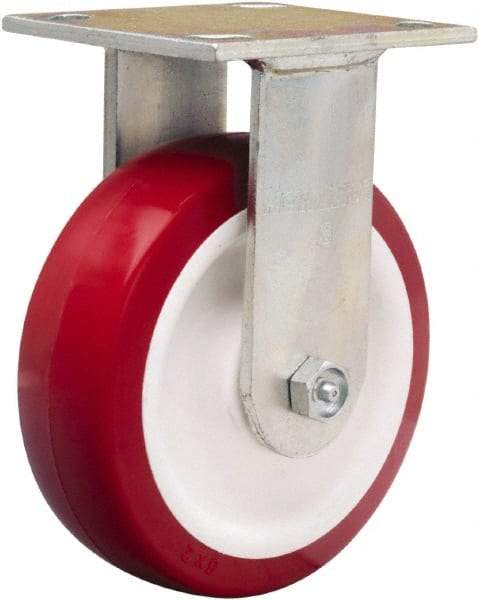Hamilton - 6" Diam x 2" Wide x 7-1/2" OAH Top Plate Mount Rigid Caster - Polyurethane Mold on Polypropylene, 800 Lb Capacity, Straight Roller Bearing, 4 x 4-1/2" Plate - Benchmark Tooling