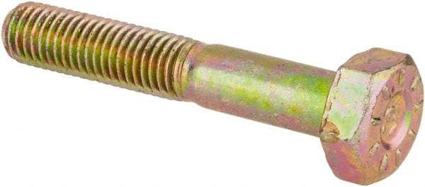 Made in USA - 1/4-28 UNF, 1-1/2" Length Under Head Hex Head Cap Screw - Partially Threaded, Grade L9 Alloy Steel, Zinc Yellow Dichromate Finish, 7/16" Hex - Benchmark Tooling