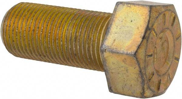 Made in USA - 7/8-14 UNF, 2" Length Under Head Hex Head Cap Screw - Partially Threaded, Grade L9 Alloy Steel, Zinc Yellow Dichromate Finish, 1-5/16" Hex - Benchmark Tooling