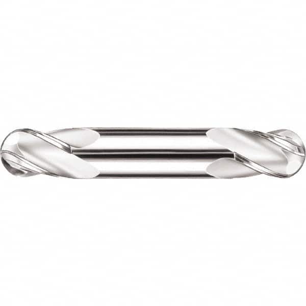 SGS - 7/16" Diam, 9/16" LOC, 4 Flute Solid Carbide Ball End Mill - TiCN Finish, Double End, 2-3/4" OAL, 7/16" Shank Diam, Spiral Flute - Benchmark Tooling