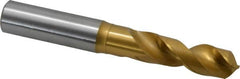 OSG - 14.50086mm 120° Spiral Flute Vanadium High Speed Steel Screw Machine Drill Bit - TiN Finish, Right Hand Cut, 56mm Flute Length, 116mm OAL, Faceted Point, Straight Shank - Benchmark Tooling