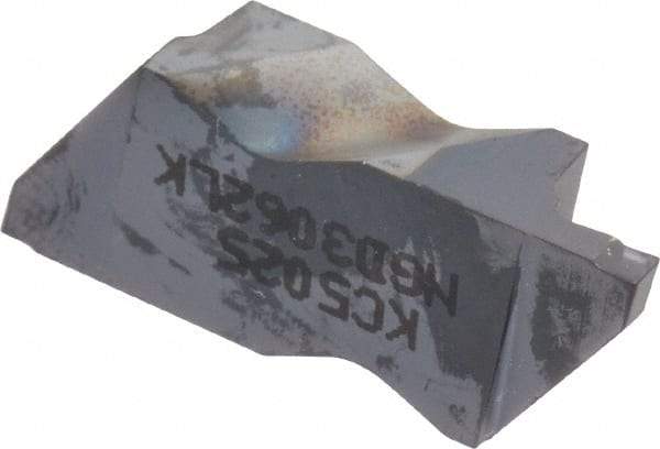 Kennametal - 3062NGD K Grade KC5025, 1.58mm Cutting Width Carbide Grooving Insert - 3.18mm Max Depth of Cut, Left Hand, 0.19mm Corner Radius, TiAlN Finish - Benchmark Tooling