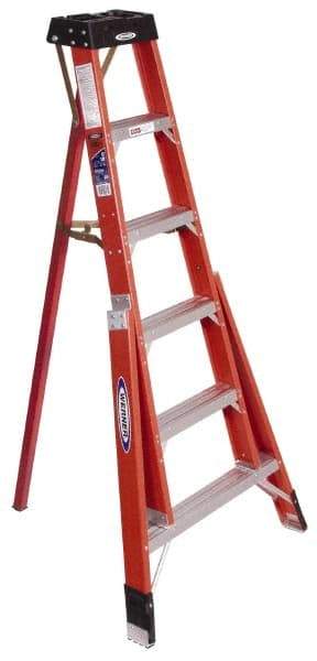 Werner - 6 Steps, 6' High, Type IA Rating, Fiberglass Tripod Step Ladder - 300 Lb Load Capacity, 36" Base Width - Benchmark Tooling