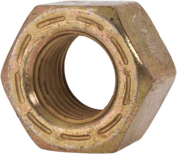 Made in USA - 7/16-20 UNF Steel Right Hand Hex Nut - 11/16" Across Flats, 0.445" High, Zinc Yellow Dichromate Cad & Waxed Finish - Benchmark Tooling